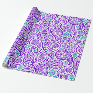 Purple white & turquoise paisley pattern wrapping paper