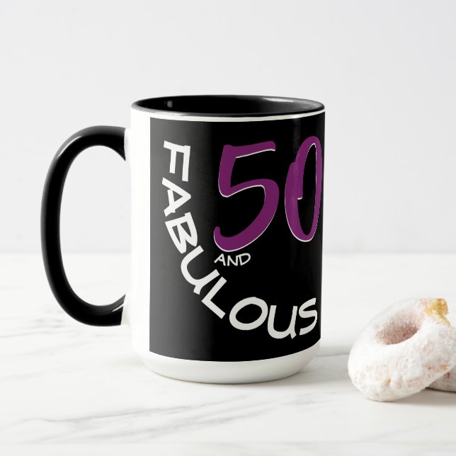 Purple & White Typography 50 and Fabulous Birthday Mug (With Donut)