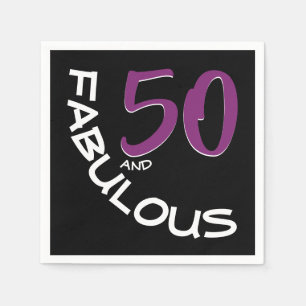 Purple & White Typography 50 and Fabulous Birthday Napkin