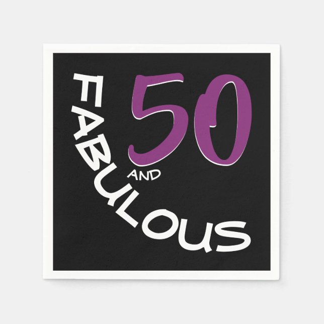 Purple & White Typography 50 and Fabulous Birthday Napkin (Front)