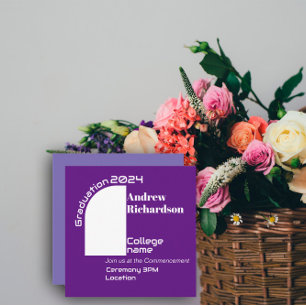 Purple white typography arch graduation Flat Card