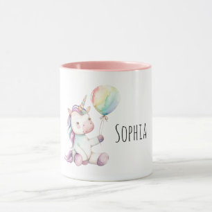 Purple White Unicorn Balloon Name Mug