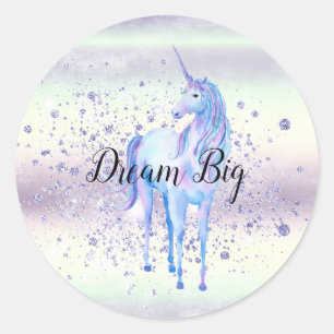 Purple White Unicorn Sparkle Glitter Dream   Classic Round Sticker