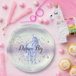 Purple White Unicorn Sparkle Glitter Dream Paper Plate