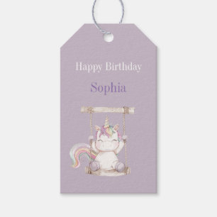 Purple White Unicorn Swing Birthday Gift Tags