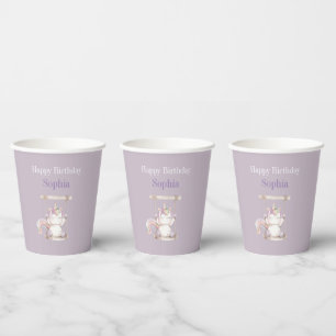 Purple White Unicorn Swing Birthday Paper Cups