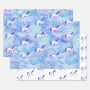 Purple White Unicorn Wrapping Paper Sheet