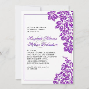 purple & white vineyard rehearsal dinner invites