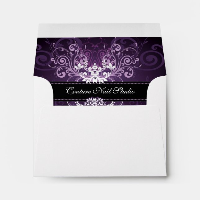 Purple & White Vintage Floral Swirl Envelopes (Back (Bottom))
