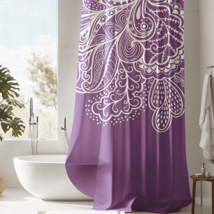 Purple & White Vintage Lace shower Curtain