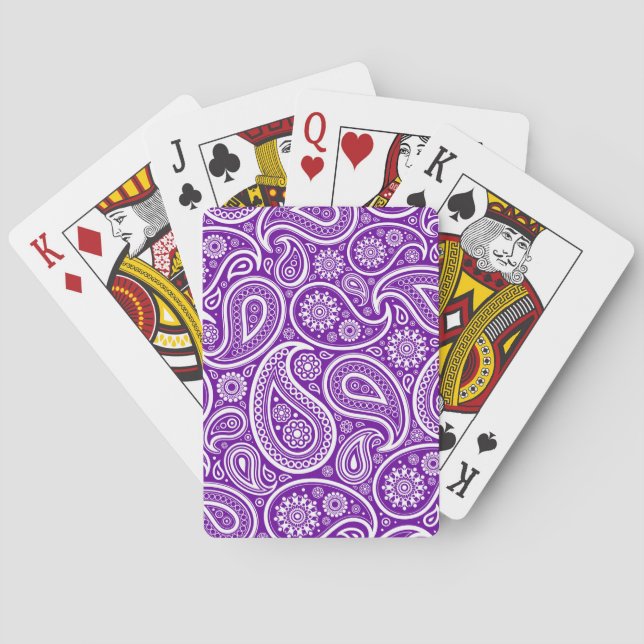 Purple & White Vintage Paisley Damasks Pattern Playing Cards (Back)