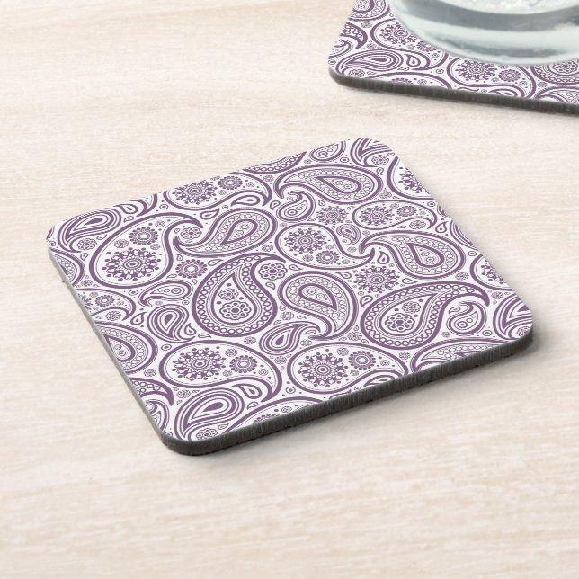 Purple & White Vintage Paisley Pattern Coaster (Left Side)
