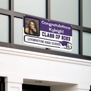 Purple & White Vinyl Graduation Banner