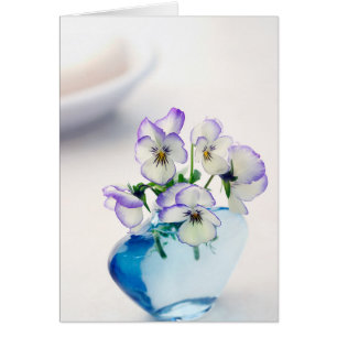 Purple White Violas Flowers Blue Vase Floral