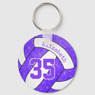 purple white volleyball bag tag w jersey number key ring