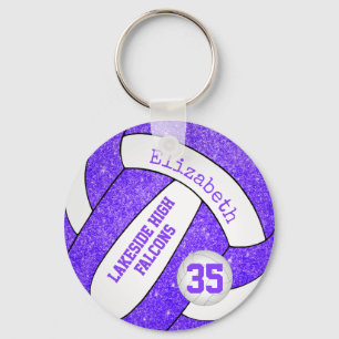purple white volleyball bag tag w player team name key ring