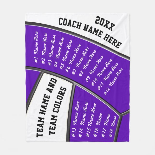 Purple, White Volleyball Coach Gifts Personalised Fleece Blanket (Front)