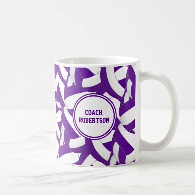 purple white volleyball team colours coach gift coffee mug (Right)