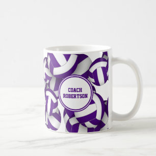 purple white volleyball team colours coach gift coffee mug