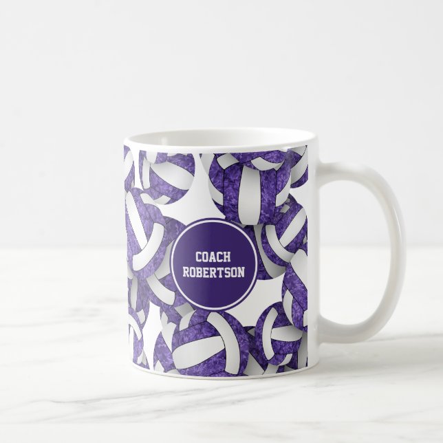 purple white volleyball team colours coach name coffee mug (Right)