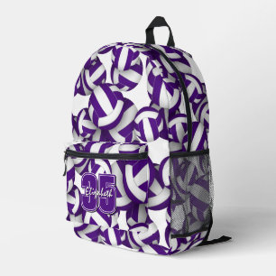 Purple white volleyballs pattern team colours  printed backpack