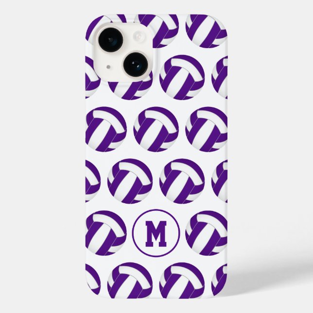 purple white volleyballs pattern with her monogram Case-Mate iPhone case (Back)
