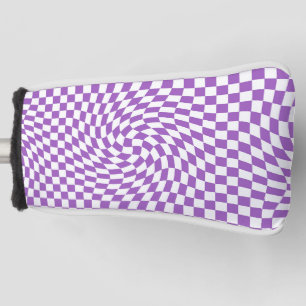 Purple & White Warped Chequered Chequerboard  Golf Head Cover