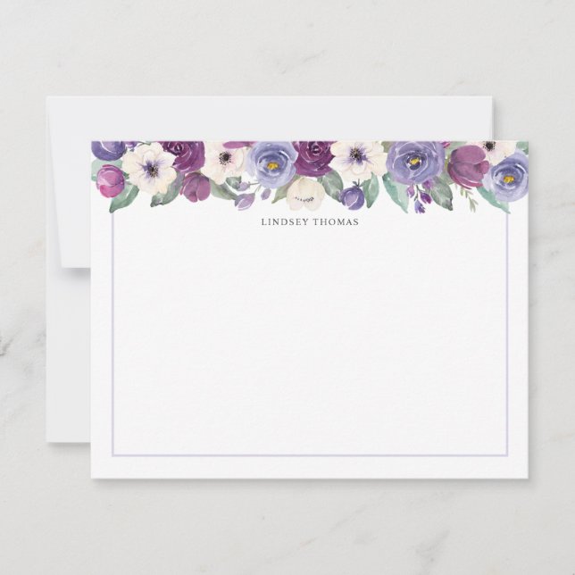 Purple White Watercolor Floral Personalised Card (Front)