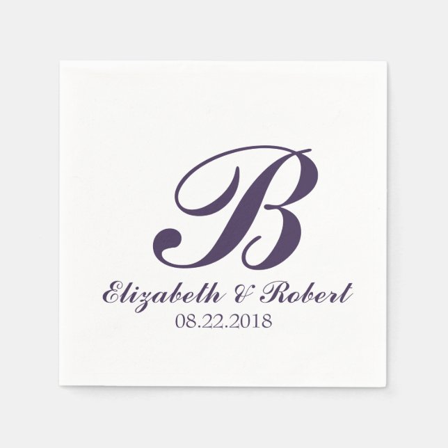 Purple White Wedding Monogram Napkins (Front)