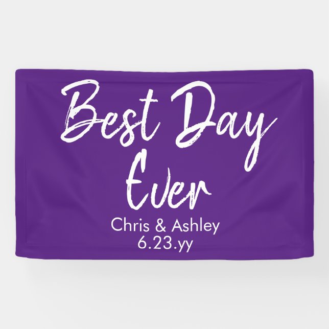 Purple White Wedding Reception Decor Best Day Ever Banner (Horizontal)