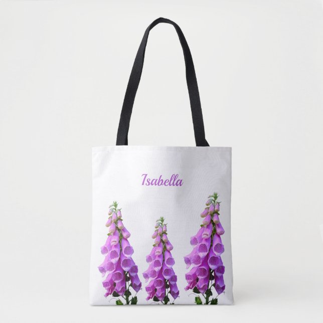 Purple white wildflowers florals pink monogram tote bag (Front)