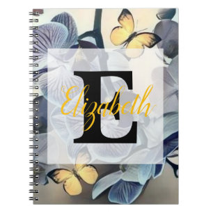 Purple white yellow orchid floral butterfly notebook