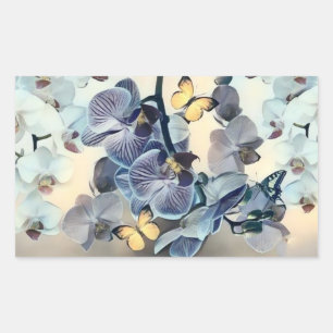 Purple white yellow orchid floral butterfly  rectangular sticker