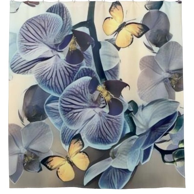 Purple white yellow orchid floral butterfly  shower curtain (Front)