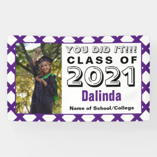 Purple & White You Did It Graduation Photo Banner