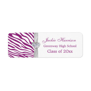 Purple white zebra ribbon, heart Graduation label