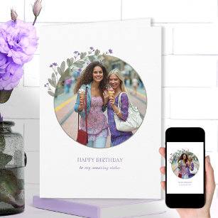 Purple Widlflower Photo Frame Happy Birthday Card