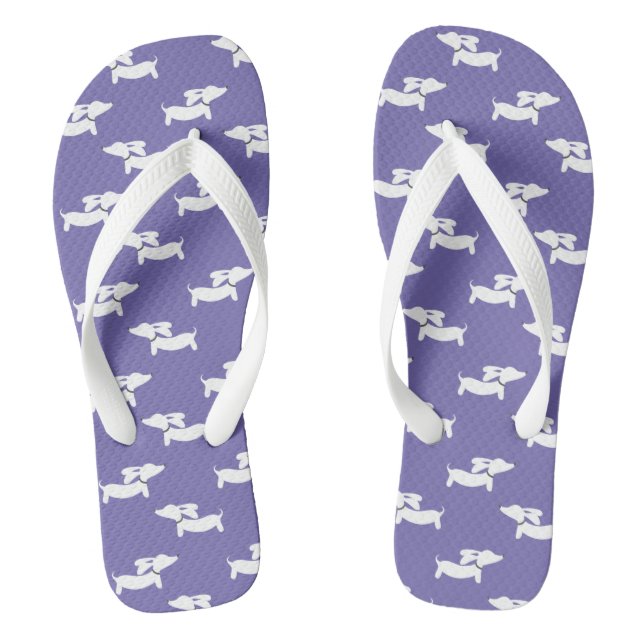Purple Wiener Dog Flip Flop Shoes (Footbed)