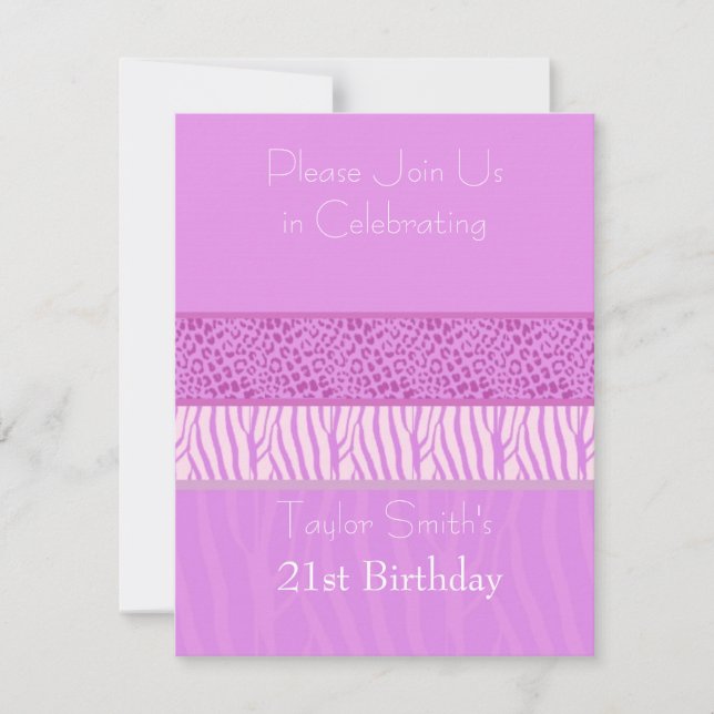 Purple Wild Animal Print Birthday Invitation (Front)