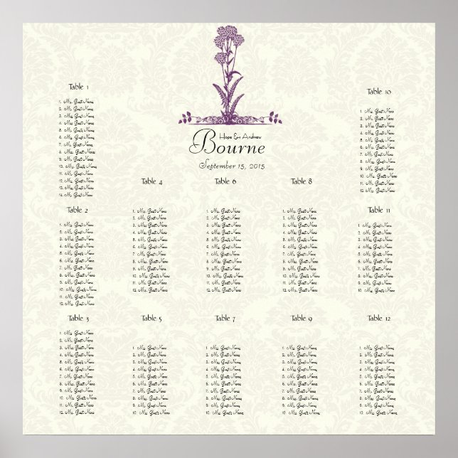 Purple Wild Flower Branch Seating Chart (Front)