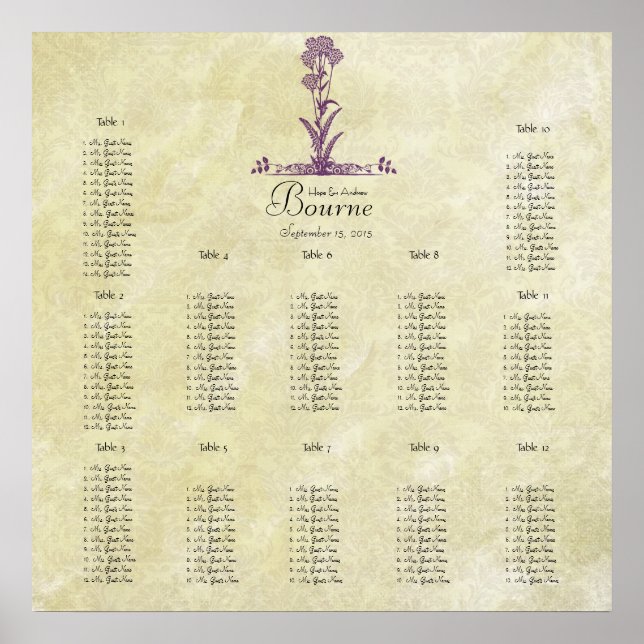 Purple Wild Flower Branch Seating Chart (Front)