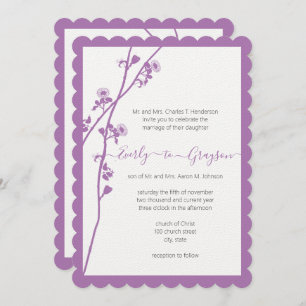 Purple Wild Flower Branch Wedding  Invitation