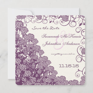Purple Wild Flower Branch Wedding Save the Date Invitation