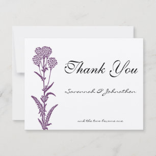 Purple Wild Flower Branch Wedding Thank You Cards