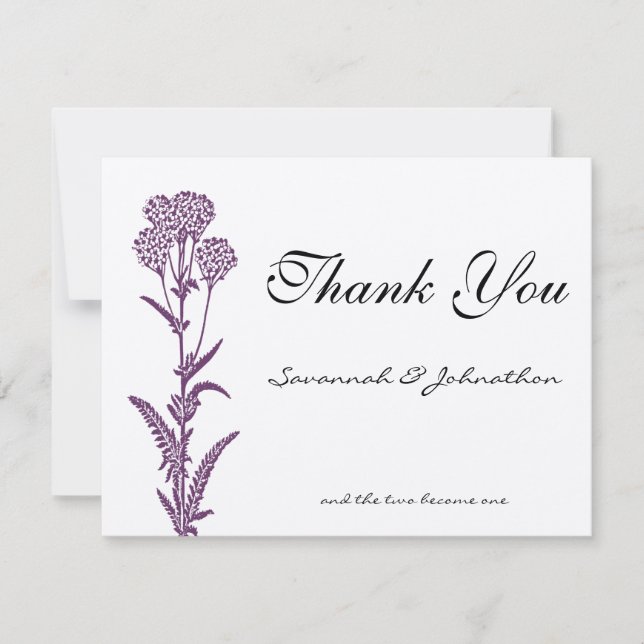 Purple Wild Flower Branch Wedding Thank You Cards (Front)