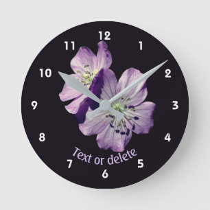 Purple Wild Geranium Flowers Personalised Round Clock