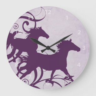 Purple Wild Horses Large Clock