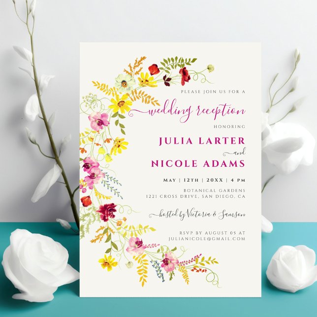 Purple Wild Orchid Flower Wreath Wedding Reception Invitation (Creator Uploaded)