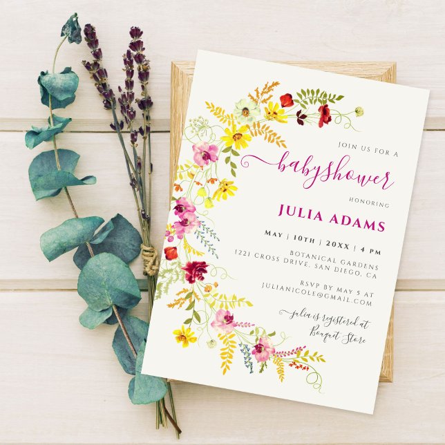 Purple Wild Orchid Flowers Wreath Baby Shower Invitation (Creator Uploaded)