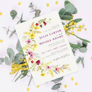Purple Wild Orchid Flowers Wreath Photo Wedding Invitation